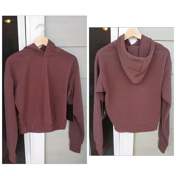 NEW Two-Piece Sweater Fleece Hoodie Shorts Loungewear Set in Brown-Size Small - Picture 2 of 3